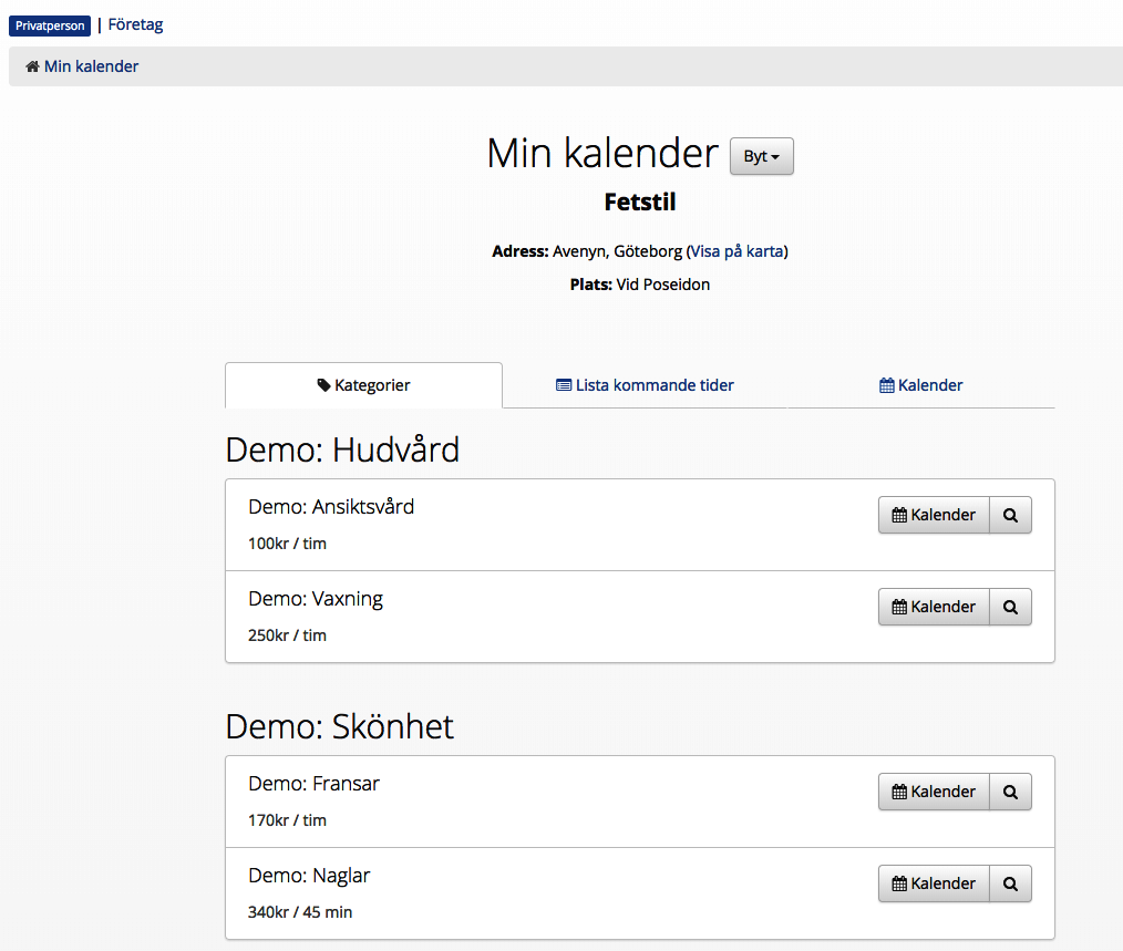 Uppdaterad bokningssida